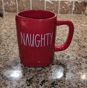 Rae Dunn 16oz Mug Cup VTG free form style Pottery Christmas Red Naughty Nice